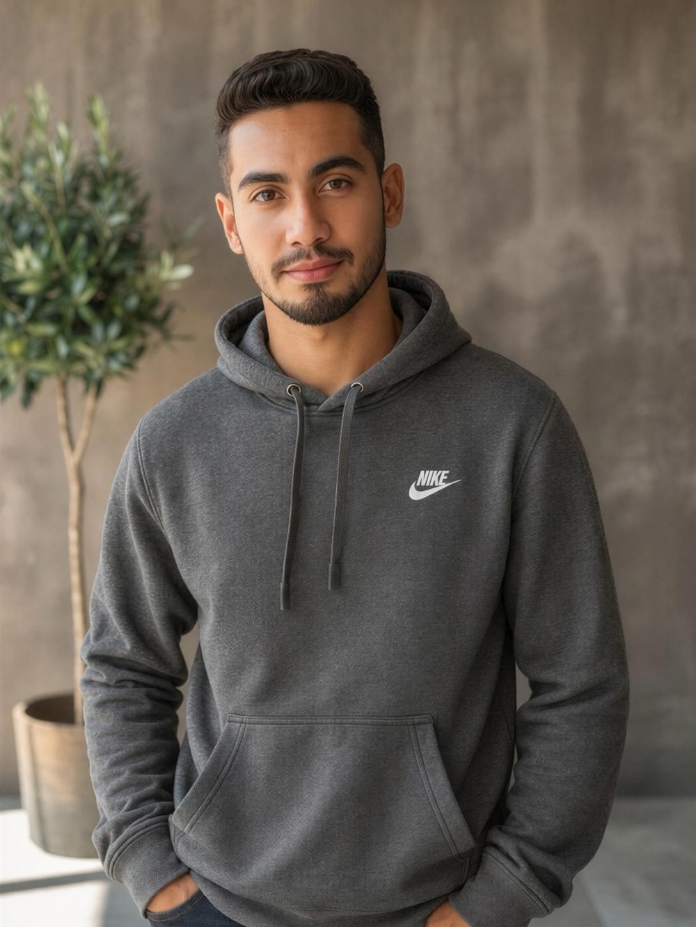 Nike Men's Charcoal Gray Pullover Hoodie with White Swoosh